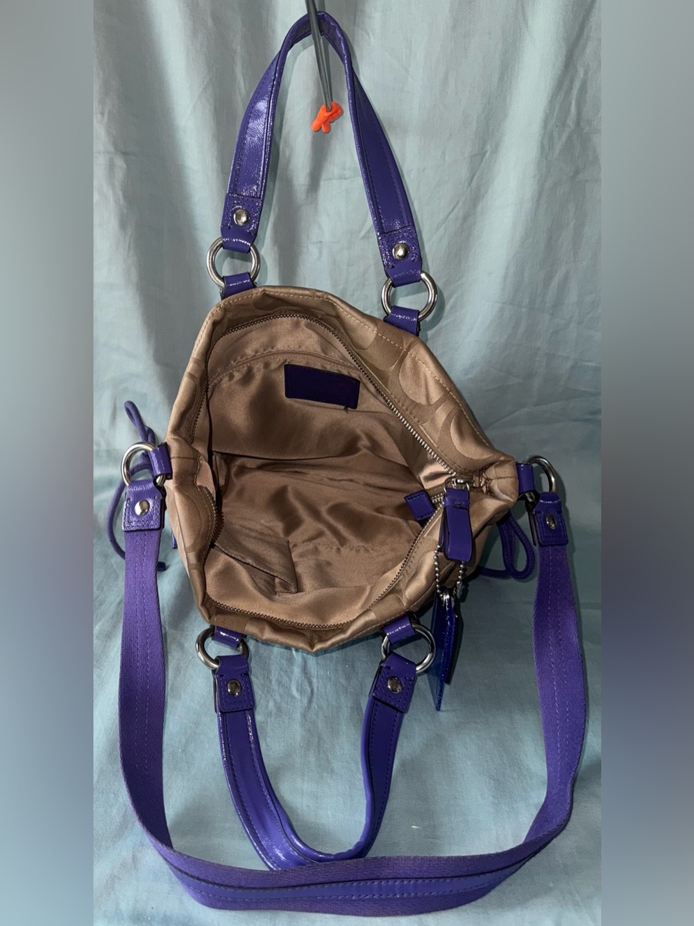 Coach F20101 Poppy Khaki and Purple Signature C Jacquard Canvas Satchel/Tote - Picture 9 of 15